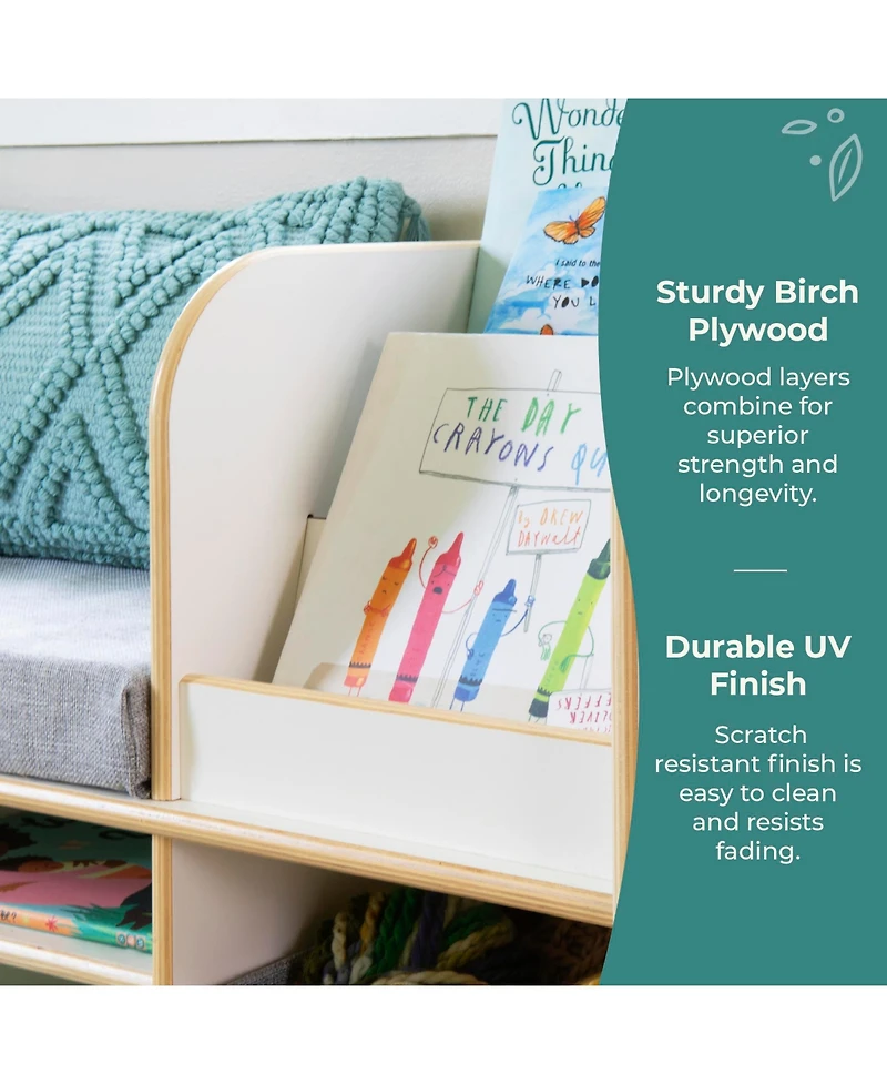 Guidecraft EdQ Reading Nook - Natural: Children's Wooden Bedroom Bench, Kids' Bookshelf, Toy Cubby Organizer and Cube Storage