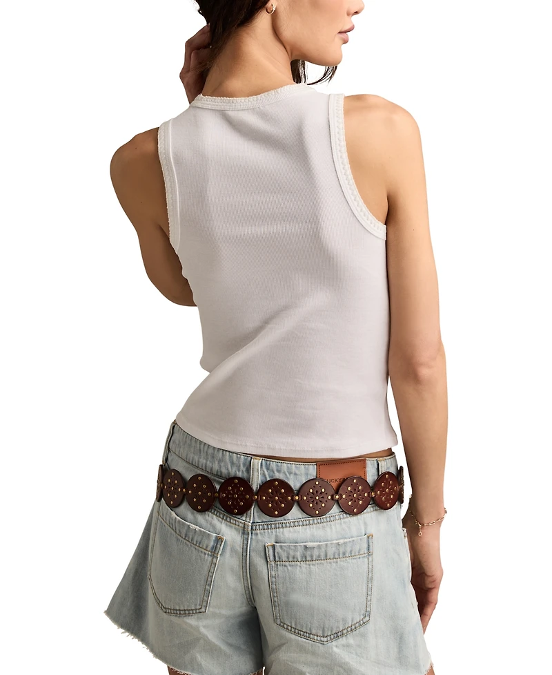Lucky Brand Women's Crochet-Trim Crewneck Tank Top