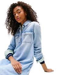 Tommy Jeans Women's Cotton A-Line Long-Sleeve Denim Dress
