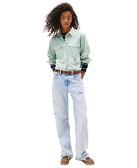 Tommy Jeans Women's Cotton Crop Button-Front Crest Shirt