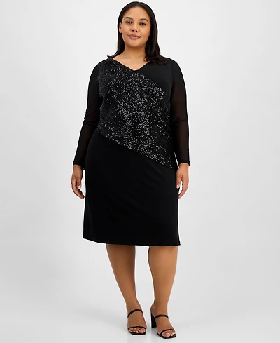 Connected Plus Asymmetric Sequin Panel Dress