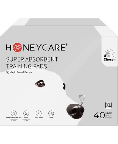 HoneyCare Magic Funnel All-Absorb Dog Puppy Training Pads, 5-Layer Leak-Proof Jumbo-Size Absorb Eliminating Odor Pet Pad, Xl 28x34 inch, 80ct