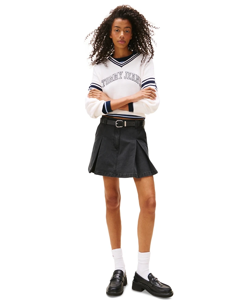 Tommy Jeans Women's Varsity V-Neck Cotton Sweater