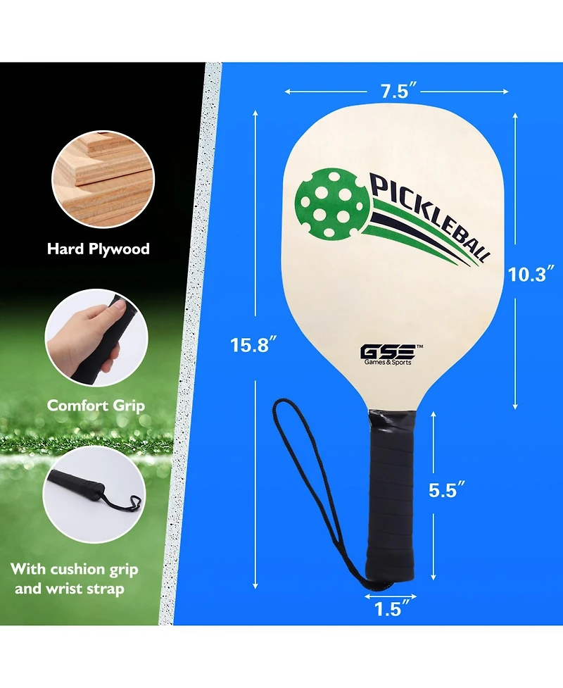 Gse Games & Sports Expert Pickleball Complete Net Set with Net, 4 Paddles, 6 Pickleballs, Carrying Bag (Orange/Green)