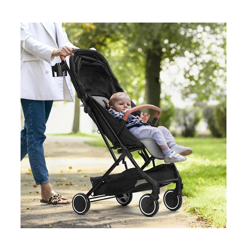 Slickblue Baby Stroller with Adjustable Backrest Footrest One-Click Fold Cup Holder and Carry Bag
