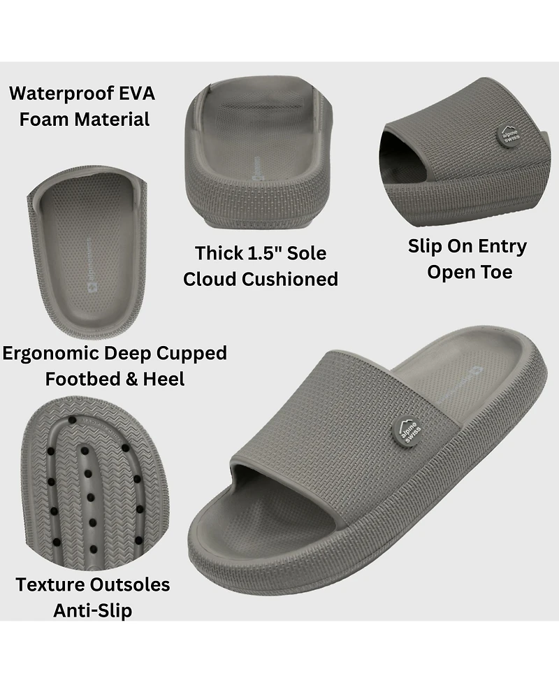 Alpine Swiss Men's Omar Slides Pillow Slippers Ultra Cushioned Cloud Slide Sandal