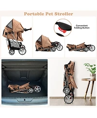 Gymax Folding Pet Stroller 4-Wheel Pet Travel Carrier w/Storage Basket