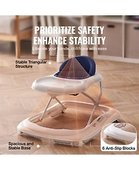 Slickblue Kids Anti-Rollover Foldable Baby Walker with Adjustable Height Wheels and Feeding Tray