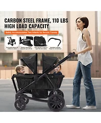 Slickblue Toddler All-Terrain Stroller Wagon with 2 Seats Foldable Design Canopy Snack Tray and Cup Holders
