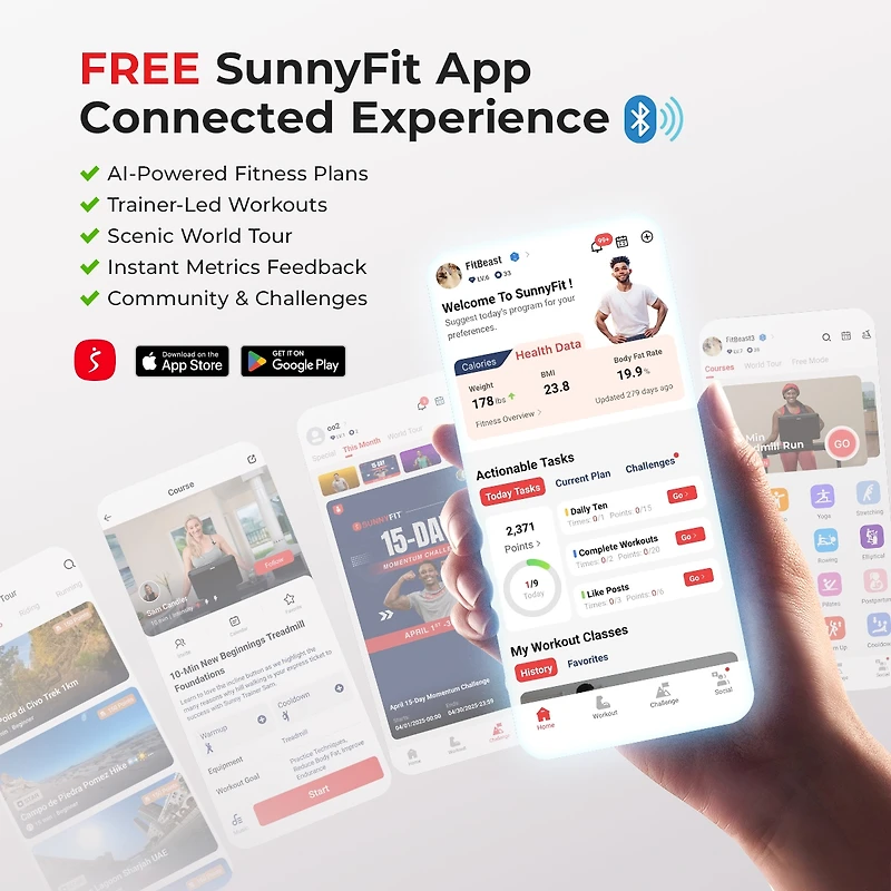 Sunny Health & Fitness Smart Motorized Mini Exercise Bike with 18 Speed Levels, Free SunnyFit App Bluetooth Link