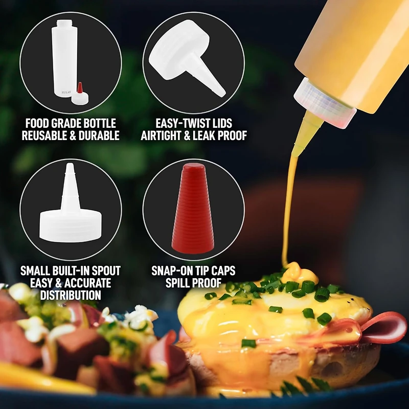 1-Pack Squeeze Bottles for Sauces & Condiments - 17oz Squirt Bottles with Small Pointed Nozzle and Cap