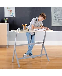 Guidecraft Standing Collaboration Desk for Kids and Adults: Adjustable Height Birch Plywood Table with Metal Legs for Home, Office, Classrooms and Mor