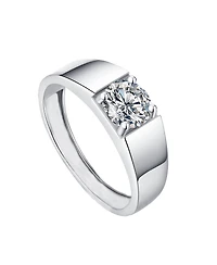 Rachel Glauber Men's Clear Cubic Zirconia Slim Adjustable Band Ring