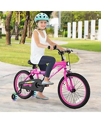 18 Inch Led Lighted Kids Bike with Training Wheels and Headlight for Ages 4-8 Years