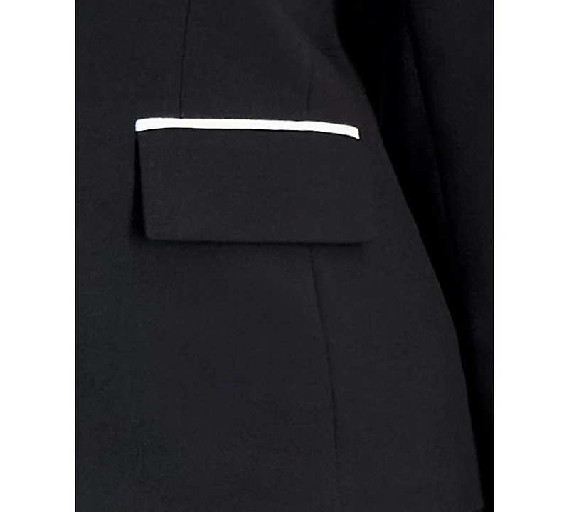 Le Suit Plus Piping-Trim Peak-Lapel Pantsuit Set