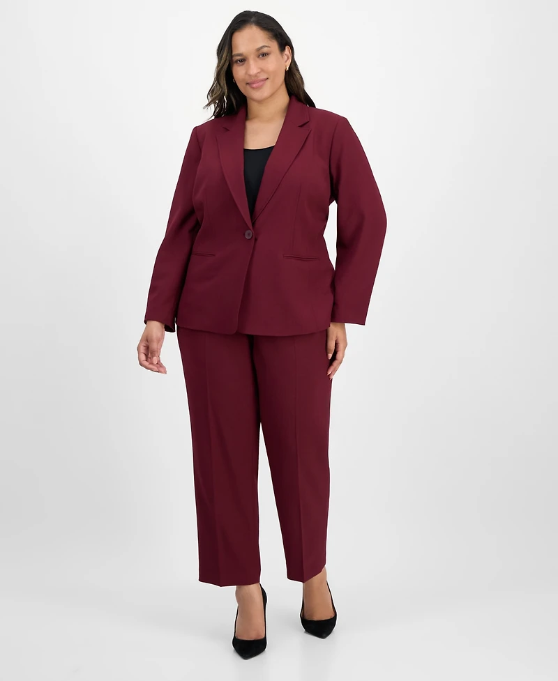 Le Suit Plus Notched Collar One-Button Pantsuit