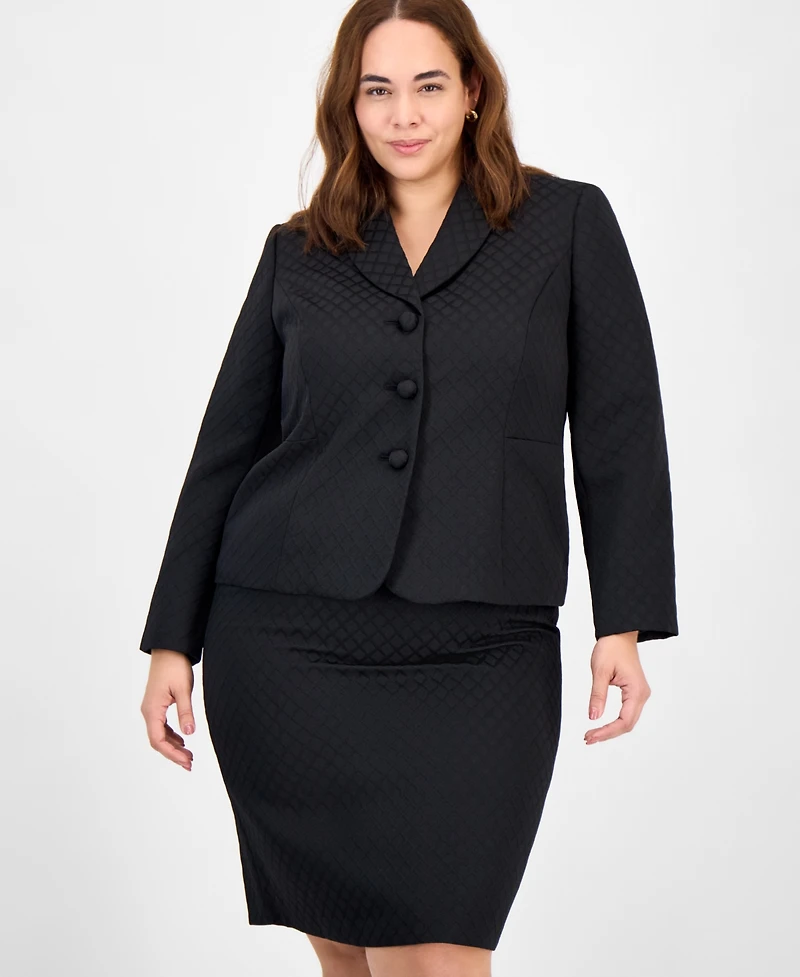 Le Suit Plus Shawl-Collar Jacket & Pencil Skirt Set
