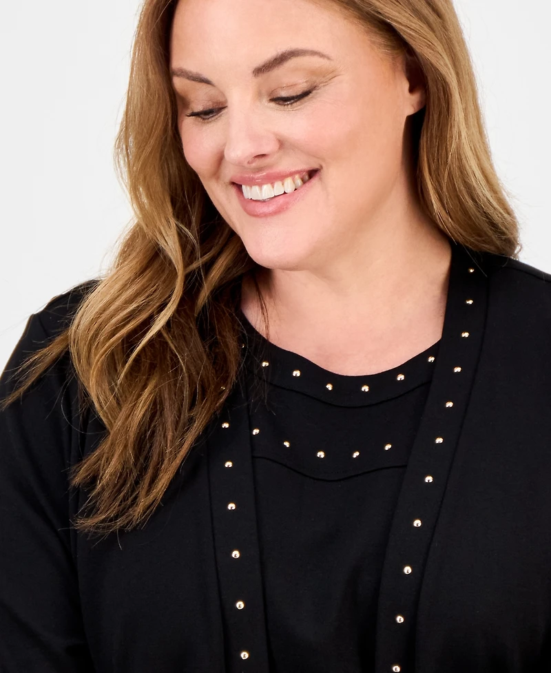 Anne Klein Plus Stud-Trim Open-Front Cardigan