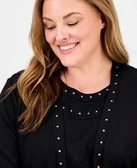 Anne Klein Plus Stud-Trim Open-Front Cardigan