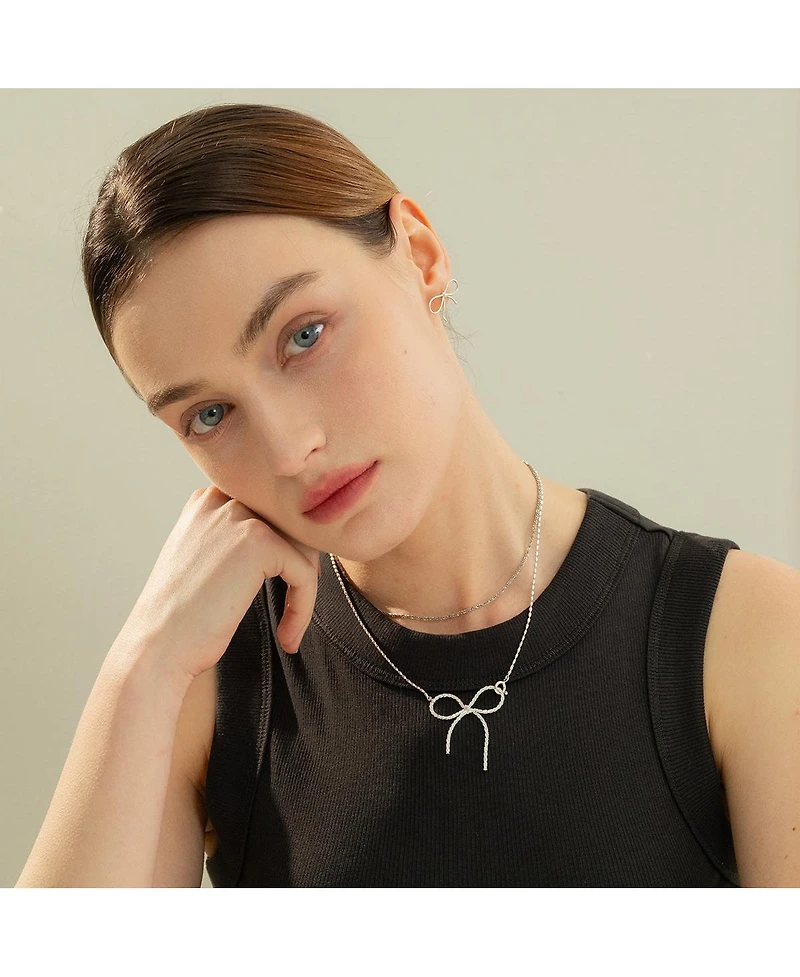 Sterling Silver 18k Gold Plated Colette Chic Ribbon Stud Earrings