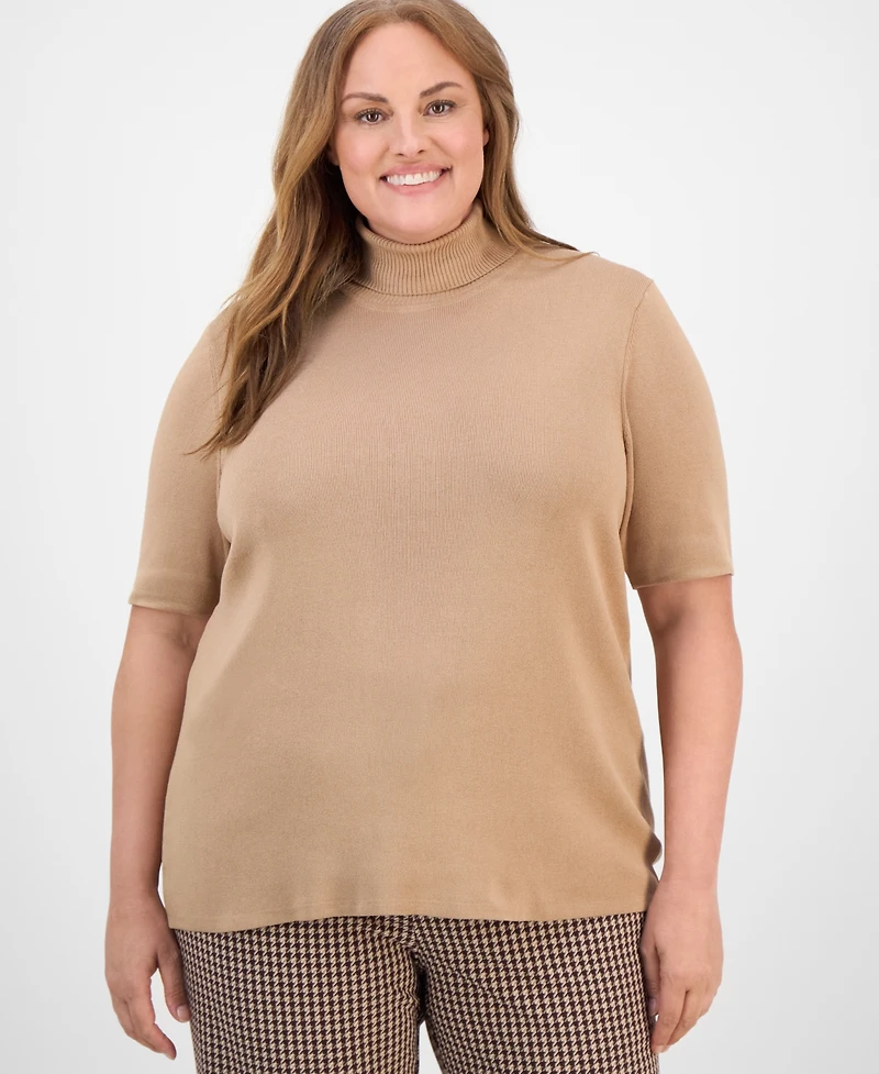 Anne Klein Plus Short-Sleeve Turtleneck Top