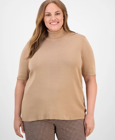 Anne Klein Plus Short-Sleeve Turtleneck Top