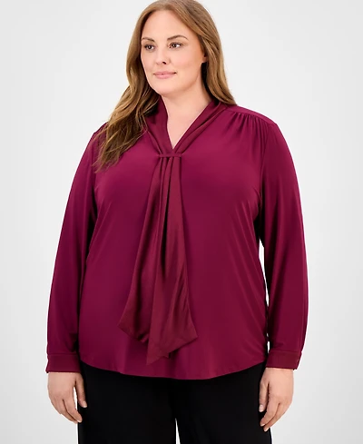 Anne Klein Plus Gathered V-Neck Top
