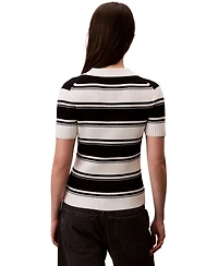 Calvin Klein Jeans Women's Cotton Polo Striped Short-Sleeve Sweater