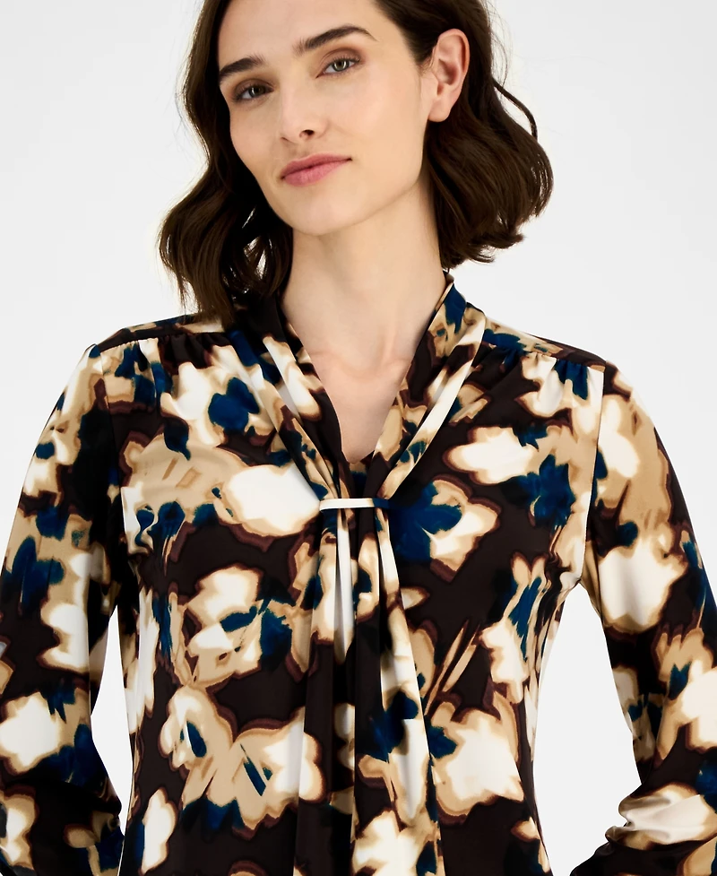 Anne Klein Women's Scarf-Neck Printed Blouse