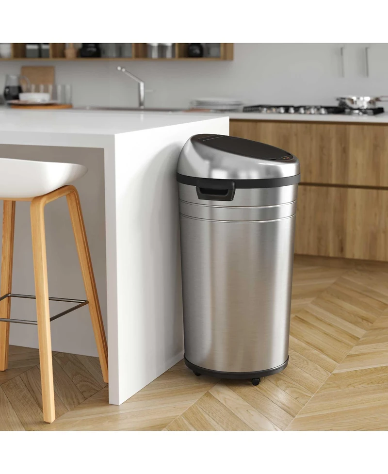 iTouchless Stainless Steel Sensor Trash Can with Dual AbsorbX Odor Filters and Wheels, Silver