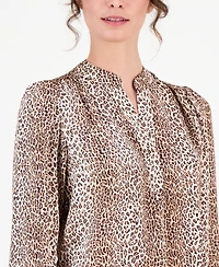 Anne Klein Women's Animal-Print Split-Neck Blouse