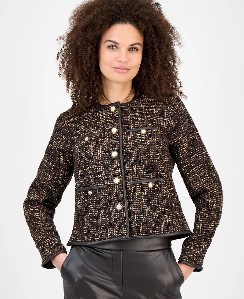 Anne Klein Women's Collarless Tweed Patch-Pocket Jacket