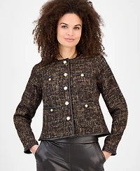 Anne Klein Women's Collarless Tweed Patch-Pocket Jacket