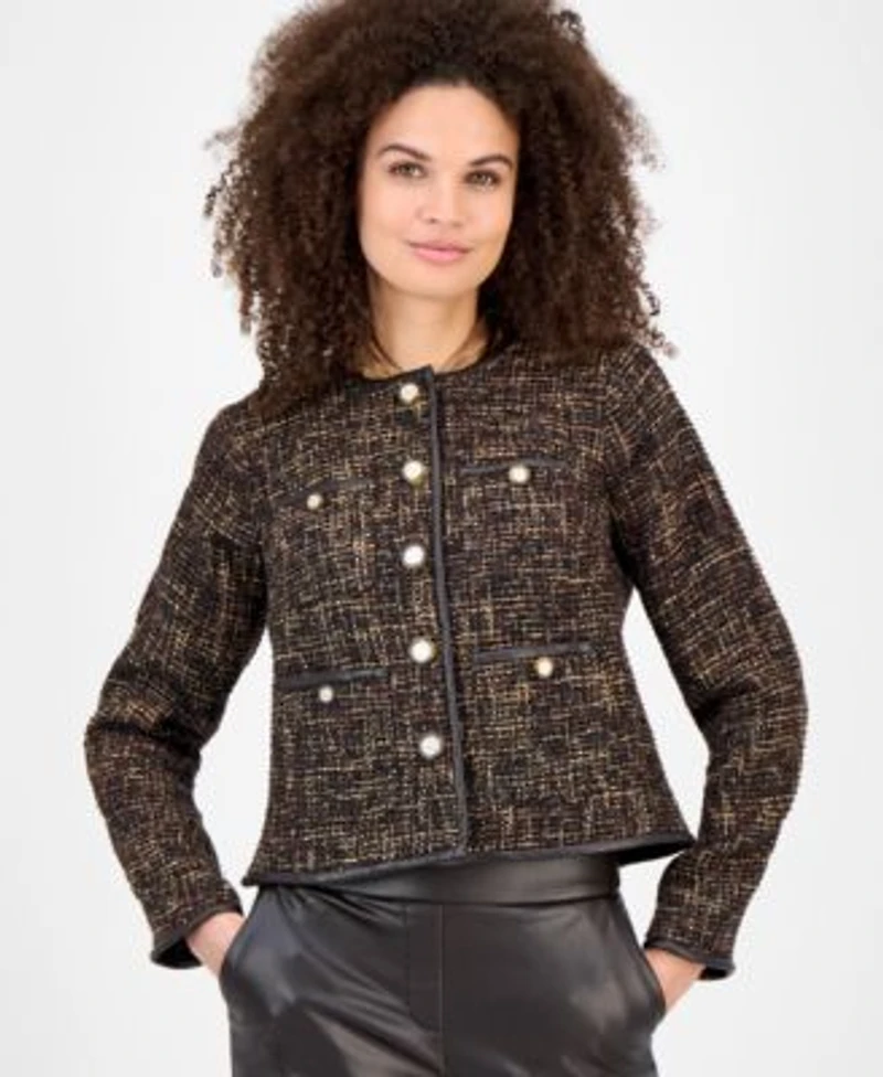 Anne Klein Womens Collarless Tweed Patch Pocket Jacket 0p 16
