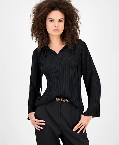 Anne Klein Women's Split-Neck Pleated Blouse