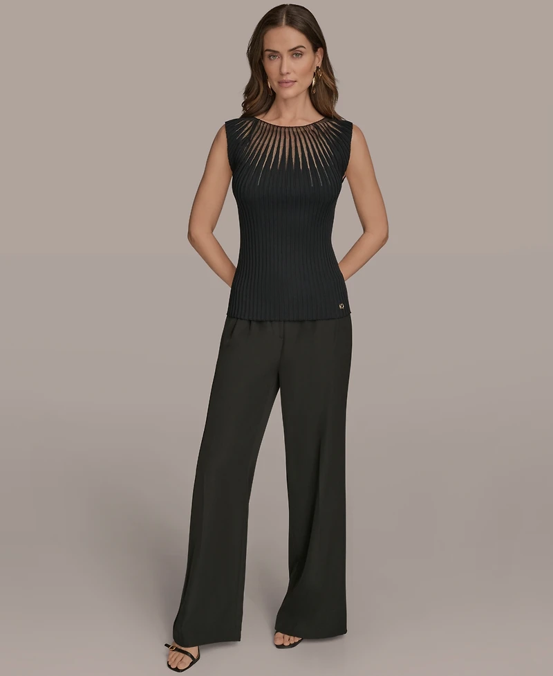 Donna Karan New York Women's Cap-Sleeve Mesh-Detail Knit Sweater Top