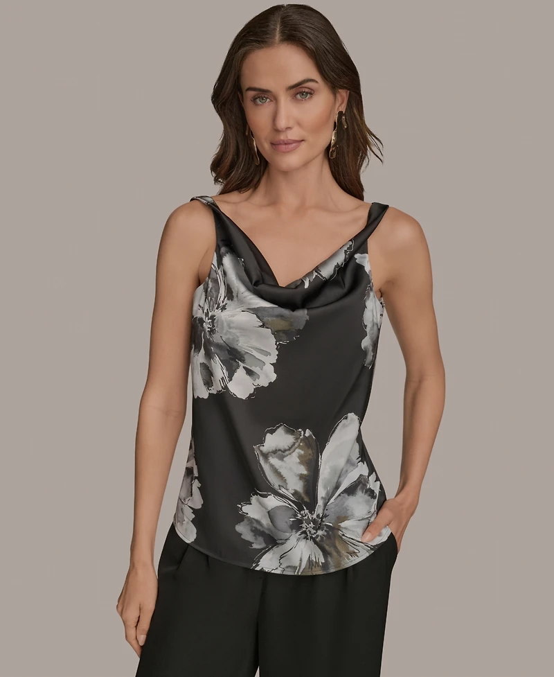 Donna Karan New York Women's Printed Cowlneck Satin Tank Top