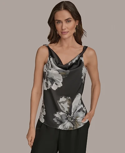 Donna Karan New York Women's Printed Cowlneck Satin Tank Top