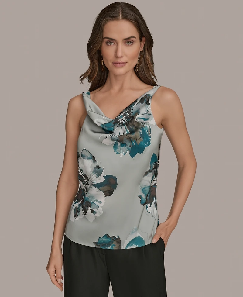 Donna Karan New York Women's Printed Cowlneck Satin Tank Top