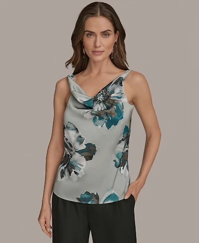 Donna Karan New York Women's Printed Cowlneck Satin Tank Top