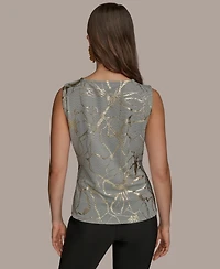 Donna Karan New York Women's Sleeveless Cowlneck Foil-Print Top