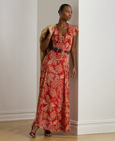 Lauren Ralph Women's Printed Empire-Waist Long Dress