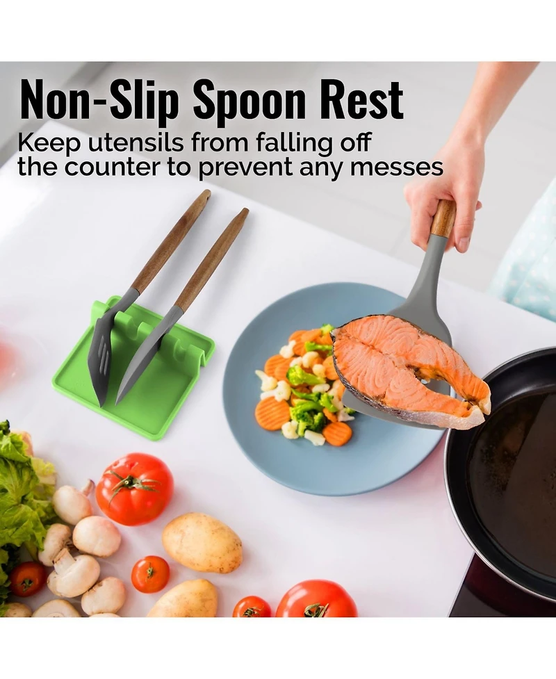 Extra Large Silicone Utensil Rest with Drip Pad for Multiple Utensils