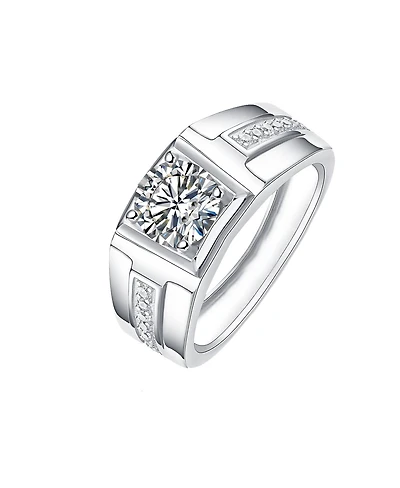 Rachel Glauber Men's Clear Cubic Zirconia with Side Cz Accents Geometric Adjustable Band Ring