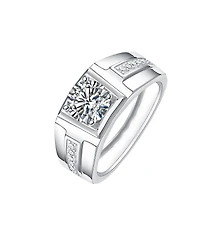 Rachel Glauber Men's Clear Cubic Zirconia with Side Cz Accents Geometric Adjustable Band Ring