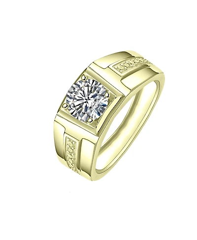 Rachel Glauber Men's Clear Cubic Zirconia with Side Cz Accents Geometric Adjustable Band Ring