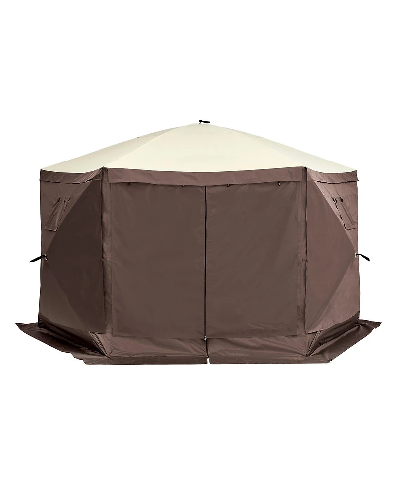 6-Sided Pop Up Gazebo Tent with Removable Privacy Cloths and Mesh Windows For Garden