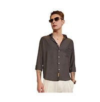 Campus Sutra Men's Charcoal Grey Breezy Wrinked Relaxed Shirt