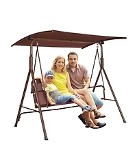 Slickblue 3 Person Outdoor Patio Swing Chair with Adjustable Canopy and Armrests for Backyard