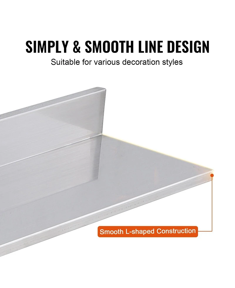 Slickblue 2 Pack Stainless Steel Wall Shelf with Backsplash 44 lbs Load for Kitchen Bar or Hotel